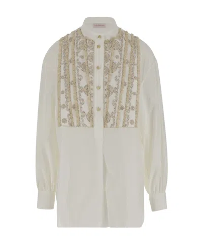 Valentino Bead-embroidered Cotton Shirt In White