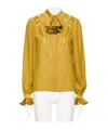 Valentino Ruffle Pleated Silk Blouse In Yellow