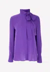 Valentino Long-sleeved Silk Blouse With Bow Detail In Purple