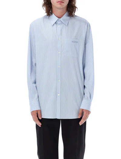 Valentino Long Sleeved Stripe Shirt In White/blue
