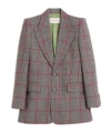 Valentino Single-breasted Wool Jacket With Check Pattern In Black/ivory White/cherry Red