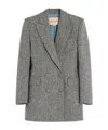 Valentino Double-breasted Natte Buttoned Blazer In Gray