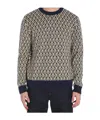 Valentino Crewneck Wool Jumper With Toute La V Jacquard Pattern In Black