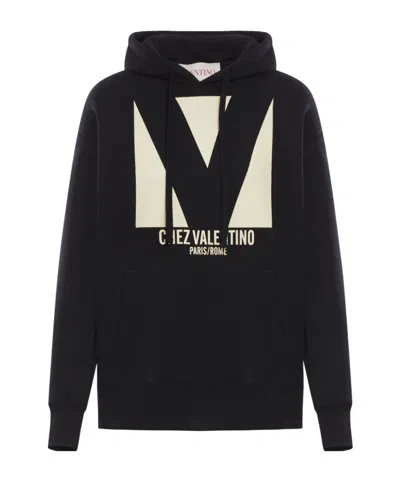Valentino Garavani Cotton Hoodie With Print In Black
