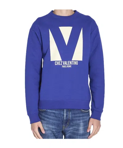 Valentino Crew Neck Drop Shoulder Sweatshirt In Blue