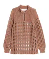Valentino Openwork Sweater In Linen Blend In Brown