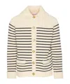 Valentino Striped Shawl Collar Cardigan Pockets In White