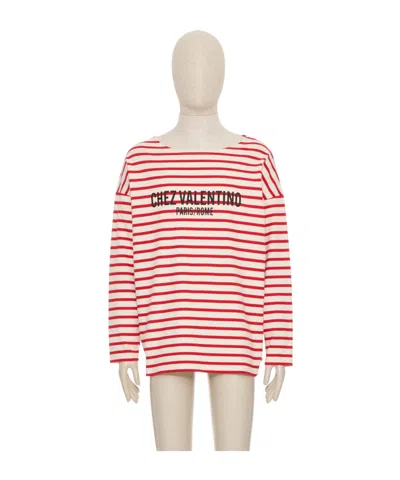 Valentino Long-sleeved T-shirt In Burro/rosso