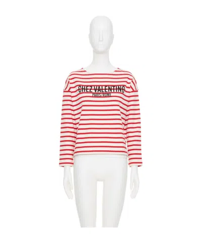 VALENTINO VALENTINO LOGO PRINTED STRIPED CREWNECK T-SHIRT