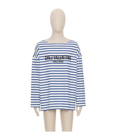 VALENTINO VALENTINO STRIPED LOGO PRINTED CREWNECK T-SHIRT