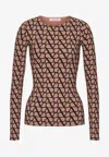 Valentino Long-sleeved Toile Iconographe Top In Brown