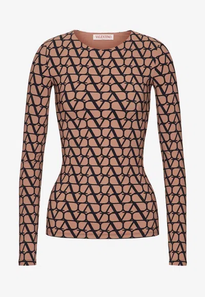 Valentino Long-sleeved Toile Iconographe Top In Pink