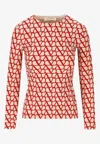 Valentino Long-sleeved Toile Iconographe Top In Red