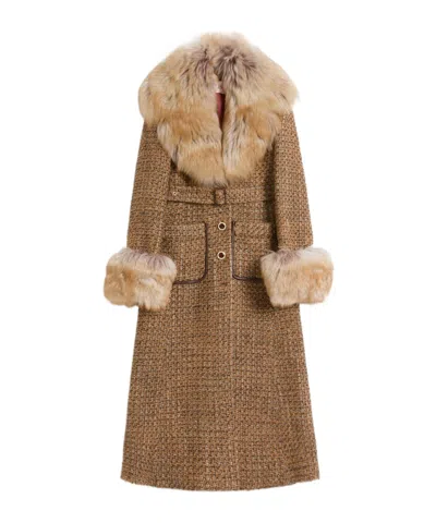 Valentino Long-sleeved Wool Coat In Brown