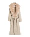Valentino Belted Faux Fur Collar Wool Coat In Nude