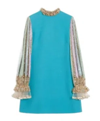 Valentino Long-sleeved Wool Dress In Blue