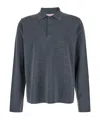 Valentino Garavani Grey Polo Shirt With Classic Collar And Long Sleeves In Wool Man In Black
