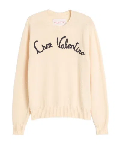 Valentino Long-sleeved Wool Sweater In Beige