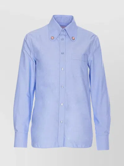 Valentino Long Sleeves Jewelled Collar Shirt In Blue