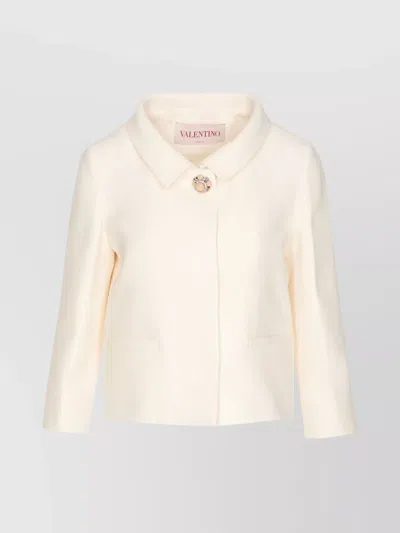 Valentino Long Sleeves Regular Collar Maxi Jewel Jacket In White