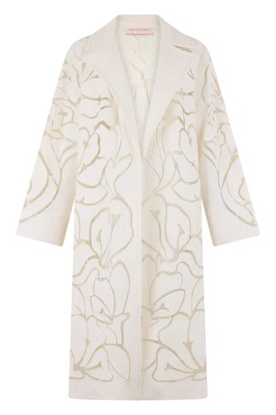 Valentino Long Wool Coat In Neutral