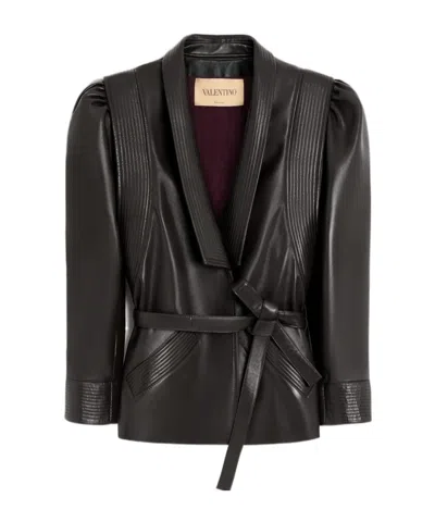 Valentino Long-sleeve Leather Jacket In Black