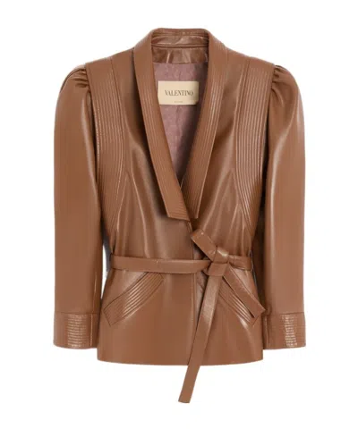 Valentino Nappa Leather Jacket Woman Tan 38 In Brown
