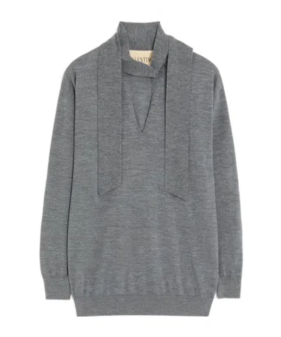 Valentino Wool Jumper With Scarf Woman Grey L In Gray