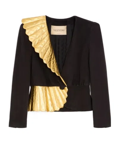 Valentino Long-sleeved Leather Jacket In Black
