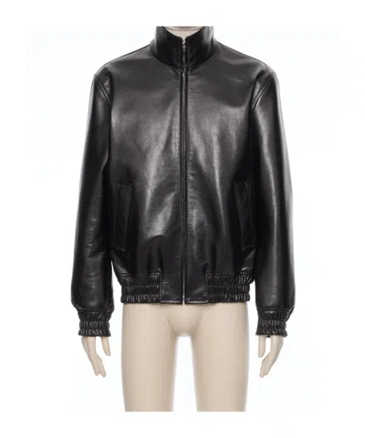 Valentino Long-sleeved Leather Jacket In Black