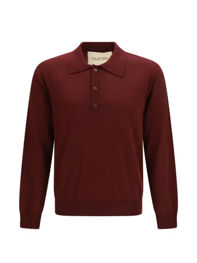 Valentino Logo-embroidered Virgin Wool Polo Shirt In Burgundy