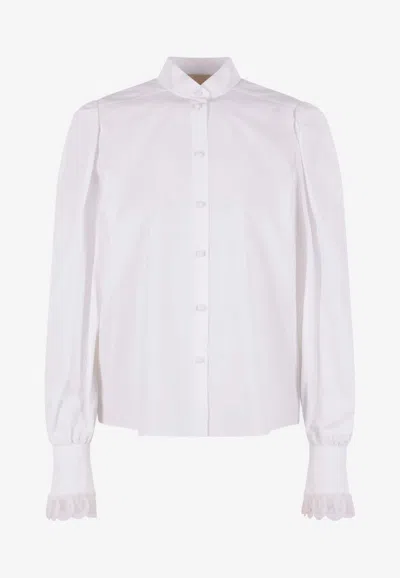 Valentino Long-sleeved Poplin Shirt With Flared-cuffs In White