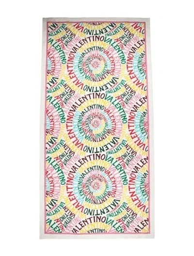 Pre-owned Valentino Loop Canvas Beach Blanket In Blue/neutrals/red