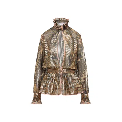 Valentino Loose Pleated Silk-blend Shirt In Green