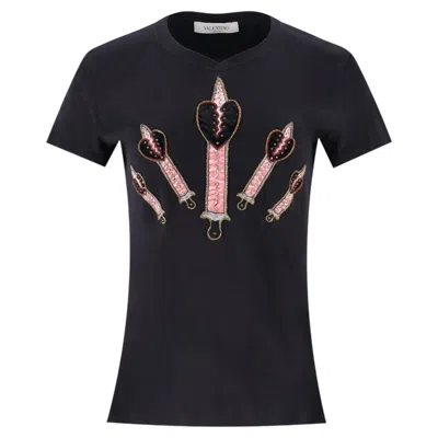 Pre-owned Valentino 'love' Blade' Cotton Embroidered T-shirt In Black