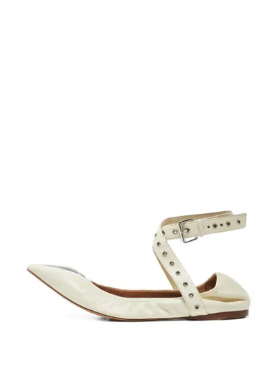Pre-owned Valentino Garavani Love Latch Leather Ballet Flats In White