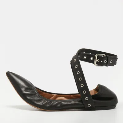 Pre-owned Valentino Garavani Love Latch Size 36.5 Black Leather Ballet Flats