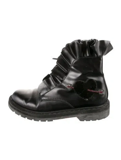 Pre-owned Valentino Garavani Love Leather Combat Boots In Black