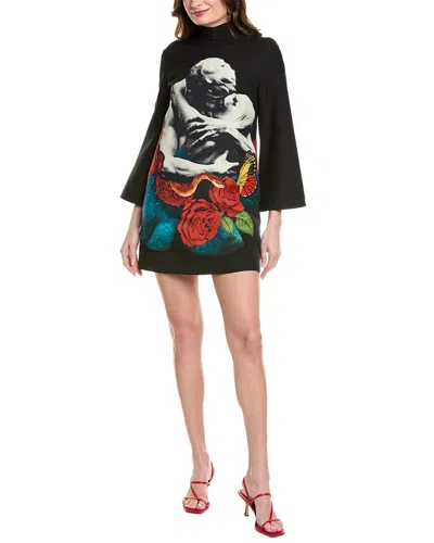 Valentino Lovers Print Wool & Silk-blend Shift Dress In Black