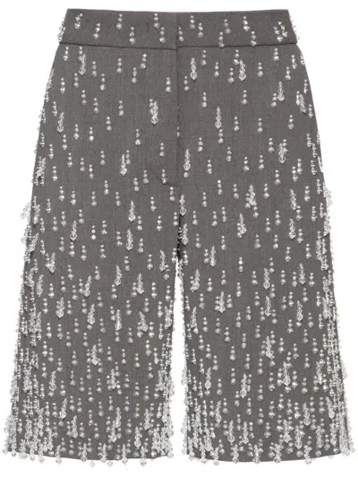 Valentino Low-rise Crystal Drops Gabardine Bermuda Shorts In Dark Gray