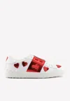 Valentino Low-top Open Sneakers With Embroidered Hearts In White