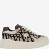 Valentino Garavani One Stud Xl Low-top Trainer In Nappa Leather And Toile Iconographe Fabric In Red