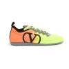 Valentino Lime Green And Fluorescent Orange Sporty Sneakers In Cotton And Pu Bold Design In Orange