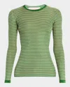 Valentino Striped Silk Knit Long-sleeve Sweater In Green