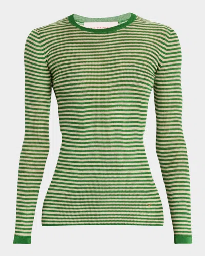 VALENTINO STRIPED SILK KNIT LONG-SLEEVE SWEATER