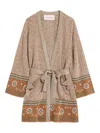 Valentino Womens Open-front Metallic Woven Cardigan Ginger Orange Gold Xl In Nude