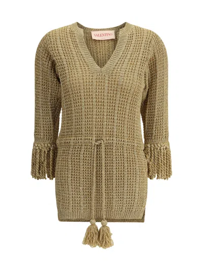 Valentino Lurex Knit Short Dress In Gold