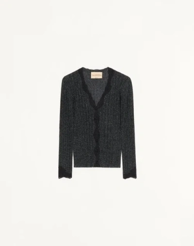 Valentino Lurex Knit Cardigan With Lace In Black