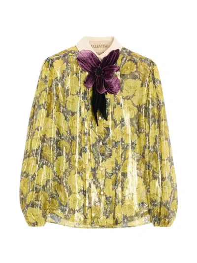 Valentino Lurex Shirt With Après L'hiver Poppies Print In Animal Print