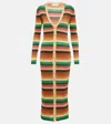 VALENTINO LUREX STRIPED V-NECK MIDI DRESS